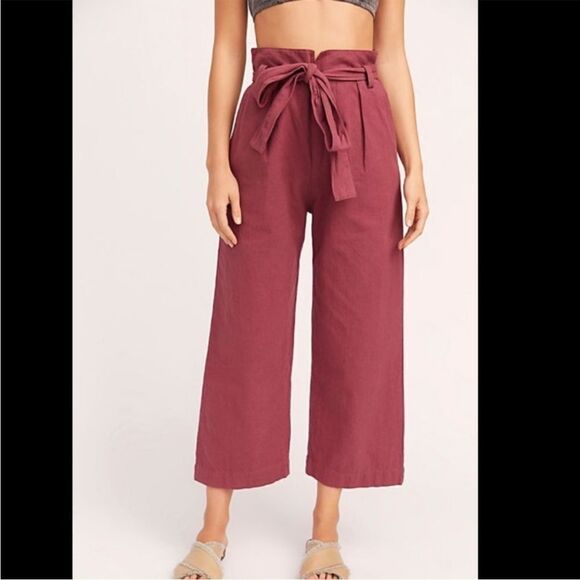 Free People FP One | Imogen Wide Leg Crop Pants in Raspberry, Size 14 - Picture 3 of 9